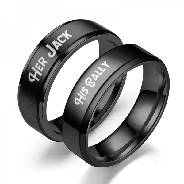 Engravable Her Jack His Sally Matching Rings For Couples In Titanium