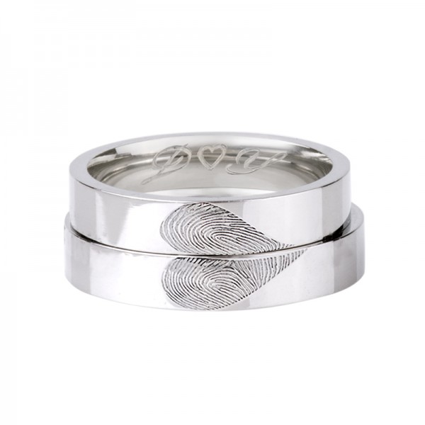 Engravable Fingerprint Heart Promise Rings For Couples In Sterling Silver