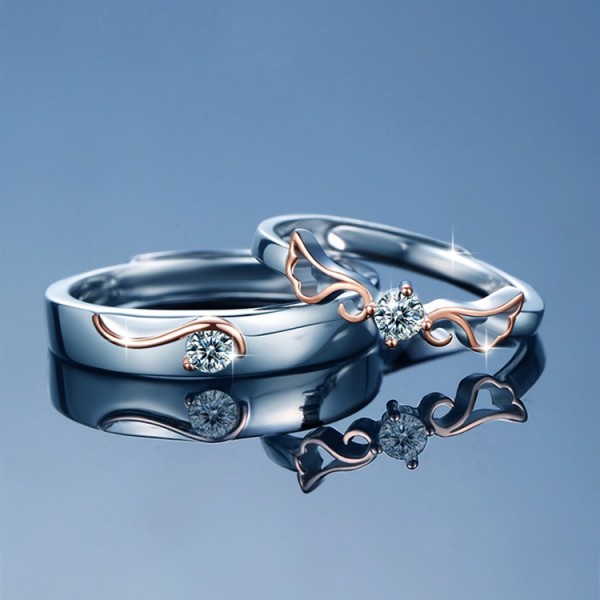 Engravable Guardian Angel Matching Promise Rings For Couples In Sterling Silver