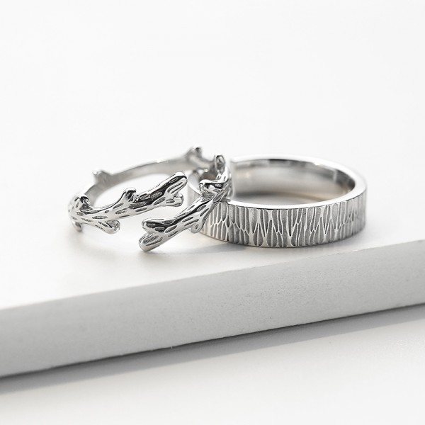 Adjustable The Forest of Love Matching Promise Rings For Couples In Sterling Silver