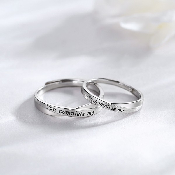 Adjustable You Complete Me Matching Promise Rings For Couples In Sterling Silver