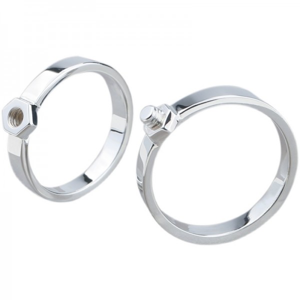 Unique Screw And Nut Matching Promise Rings For Couples In Sterling Silver