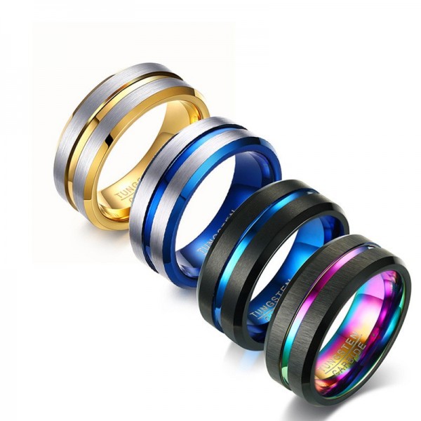 Engravable 8mm MultiColor Simple Promise Ring For Men In Tungsten