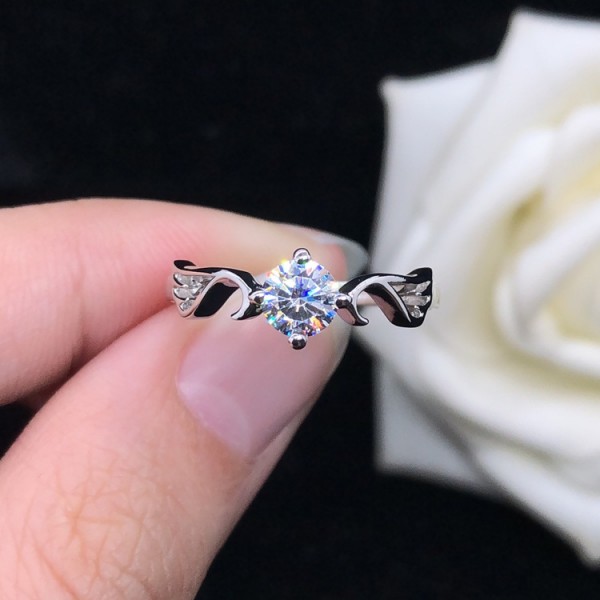 Unique Round Cut 0.5 Ct Cubic Zirconia Angel Promise Ring For Her In Sterling Silver