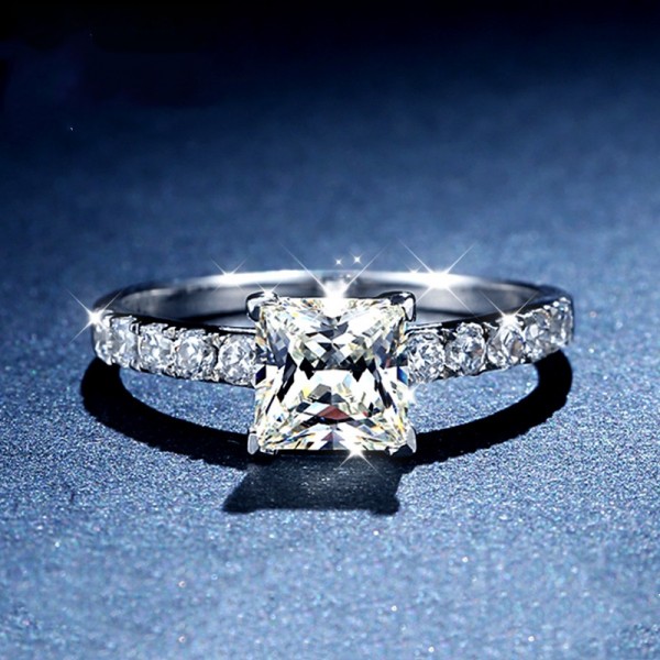 Engravable Princess Cut 1 Carat tw Solitaire With Side Accent Moissanite Engagement Rings