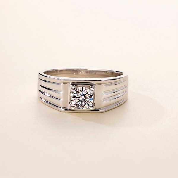 Round Cut 1/2 Carat tw Solitaire Mens Moissanite Rings In 9K White Gold