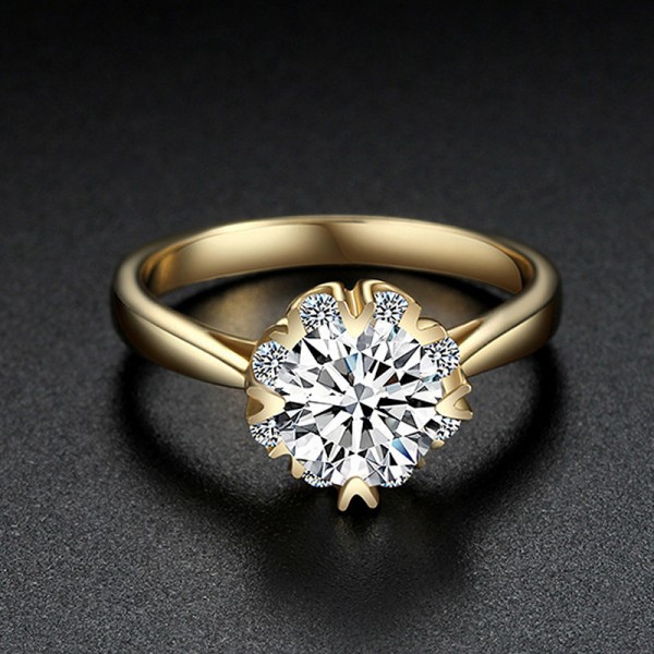 Engravable Round Cut 1/2 Carat Cluster Moissanite Ring In 18K Yellow Gold