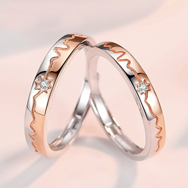 Heartbeat 925 Sterling Silver Adjustable Promise Rings For Couples