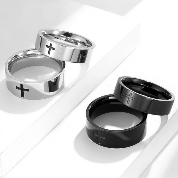 6MM/8MM Mens Cross Rings Stainless Steel Religious Rings Christian Prayer Ring for Couples Cross Wedding Band for Men Size 6-12