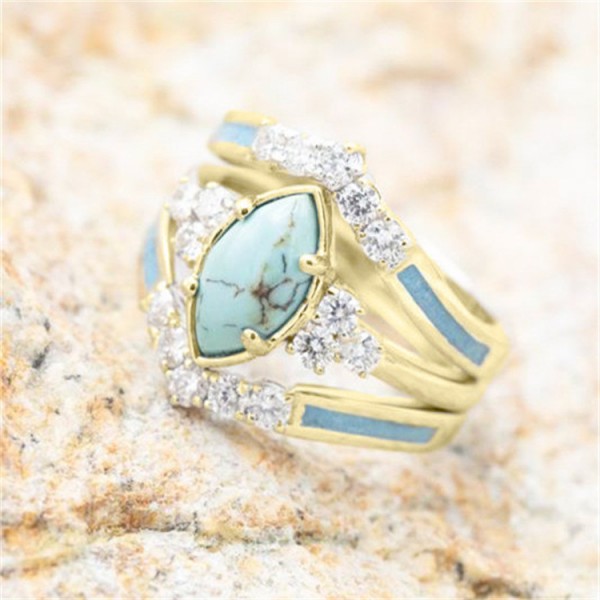 Women's Delicate Multilayer Hollow Turquoise 3 Pieces Set Stackable Rings