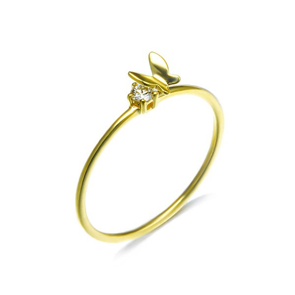 Engravable Dainty Folded Butterfly Promise Ring with Accent For Women In 9K Gold