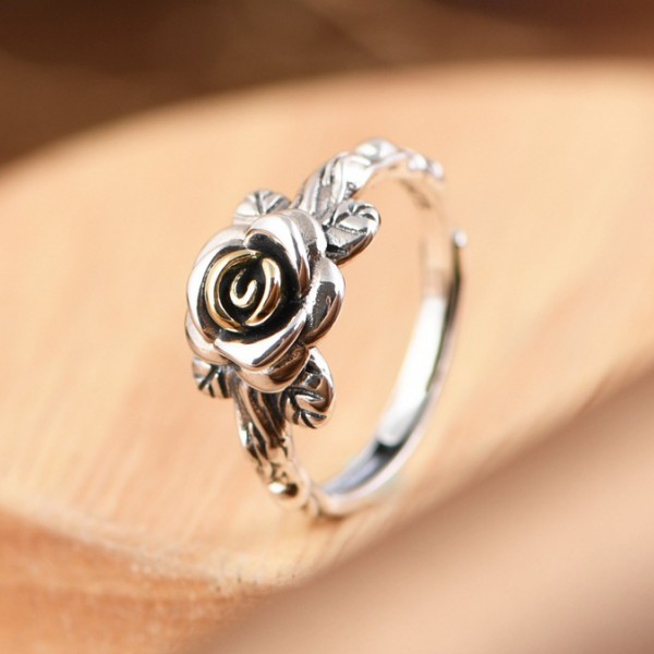 Vintage Tiny Rose Flower Stacking Ring For Women in Sterling Silver