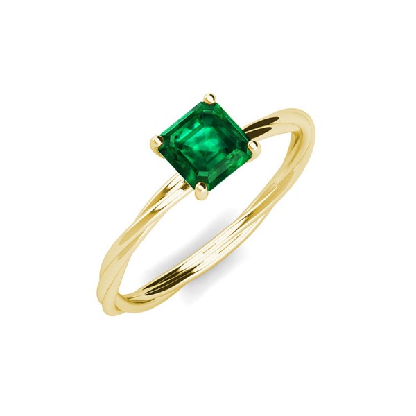 Simple Princess Cut Natural Emerald Solitaire Ring For Her In Sterling Silver