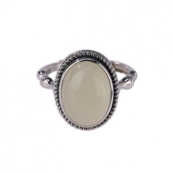 Oval Cut Jade Ring For Women In Sterling Silver