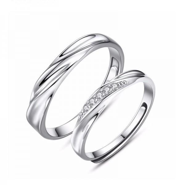 Engravable Wave Adjustable Couple Rings in Sterling Silver