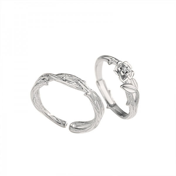 Adjustable Rose Couple Rings in Sterling Silver