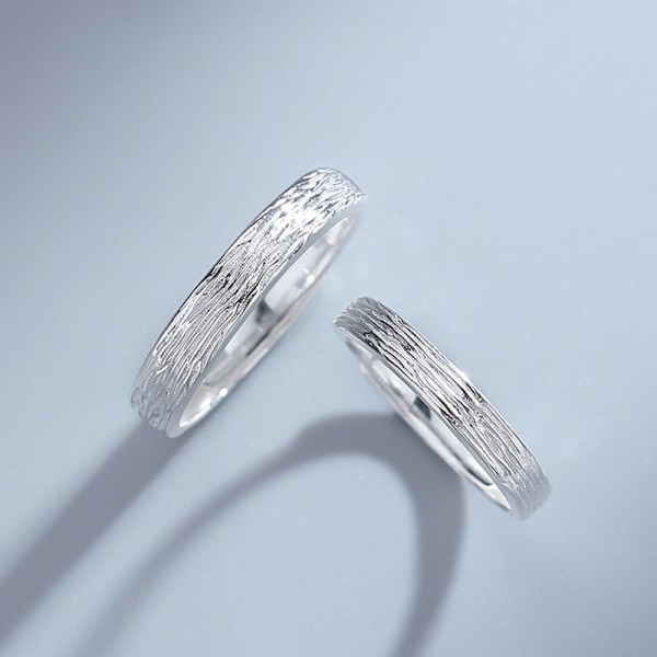 Engravable Bark Textured Adjustable Couple Rings in Sterling Silver
