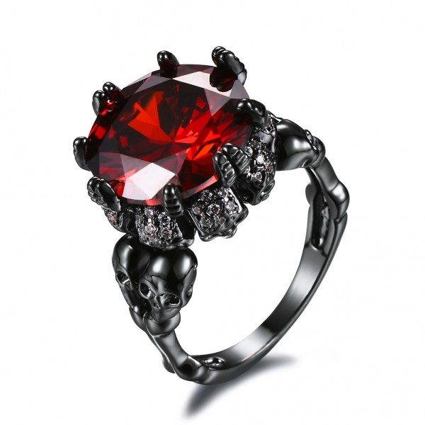 Gothic Charming Crystal Skull Black Gold Engagement Ring
