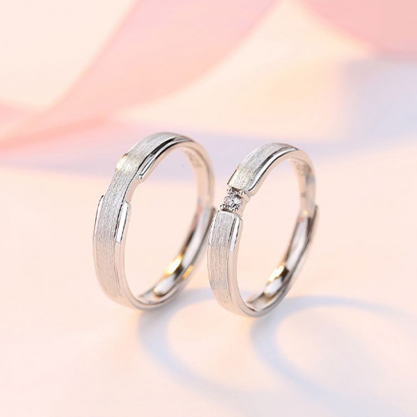 Adjustable Engravable Frosted 925 Sterling Silver Couple Rings