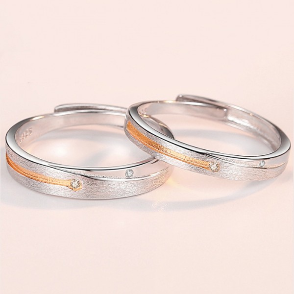 Adjustable Engravable Shooting Star 925 Sterling Silver Couple Rings