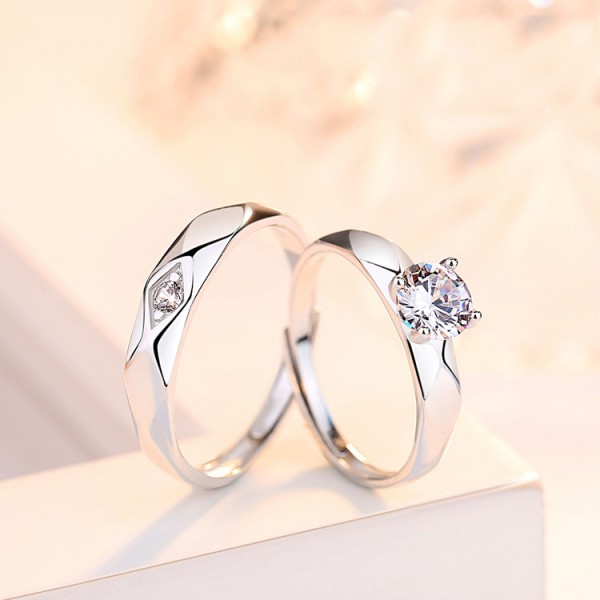 Adjustable Engravable Classic Round 925 Sterling Silver Couple Rings