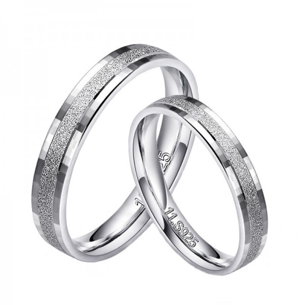 Adjustable Engravable Frosted Scale Round 925 Sterling Silver Couple Rings