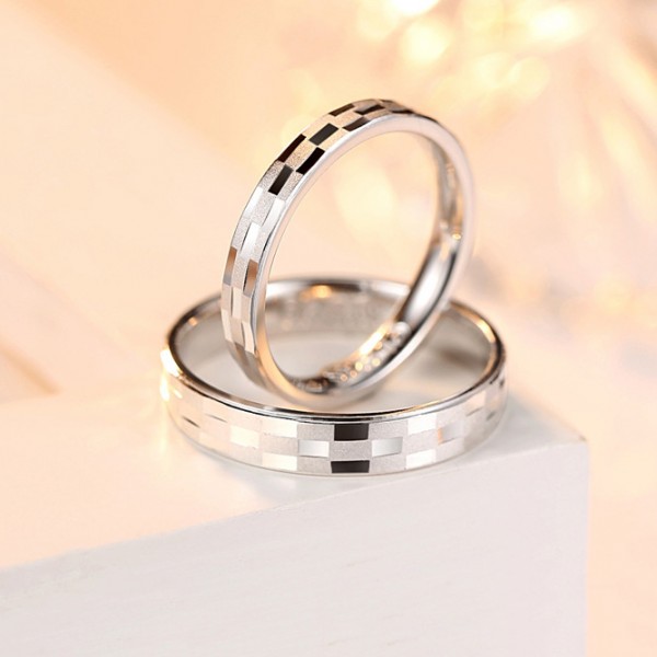 Engravable Frosted Grid 925 Sterling Silver Couple Rings