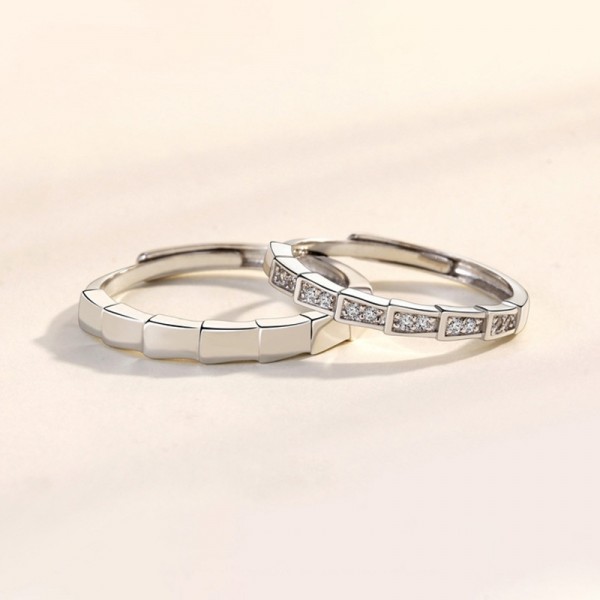 Adjustable Engravable Bamboo Joint 925 Sterling Silver Couple Rings