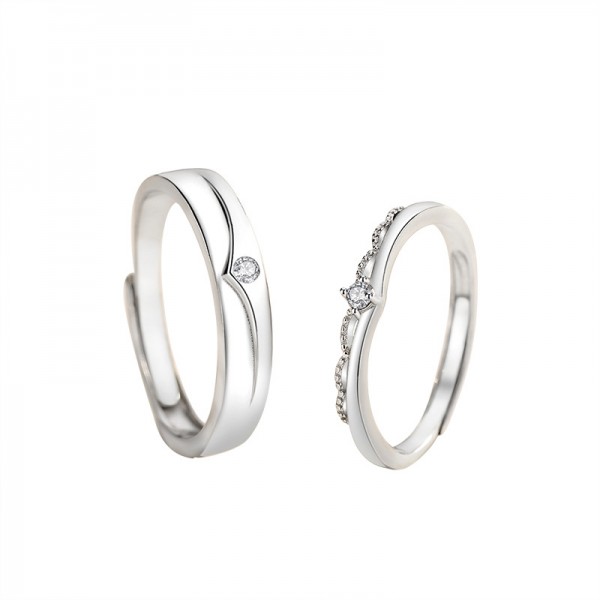 Engravable Princess Prince 925 Sterling Silver Adjustable Couple Rings