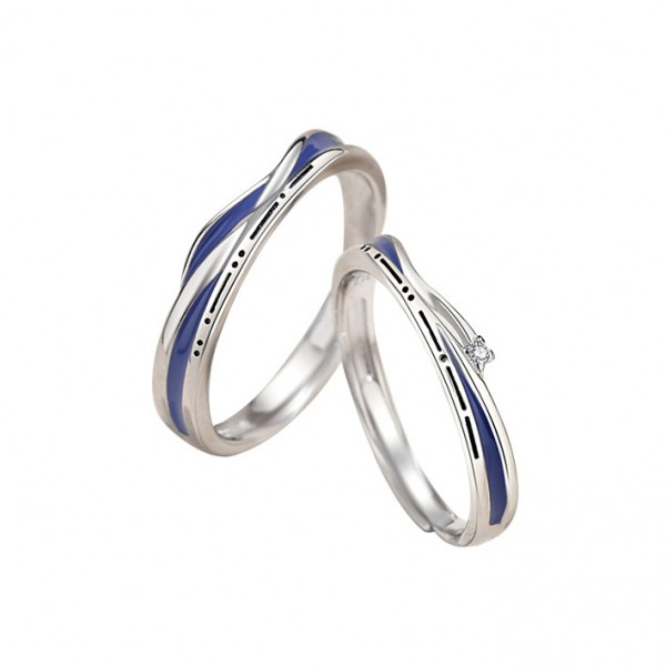 Engravable Sea Wave Adjustable Couple Rings in 925 Sterling Silver