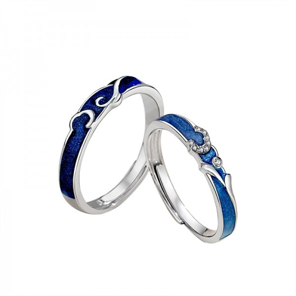 Engravable Starry Sky Adjustable Couple Rings in 925 Sterling Silver
