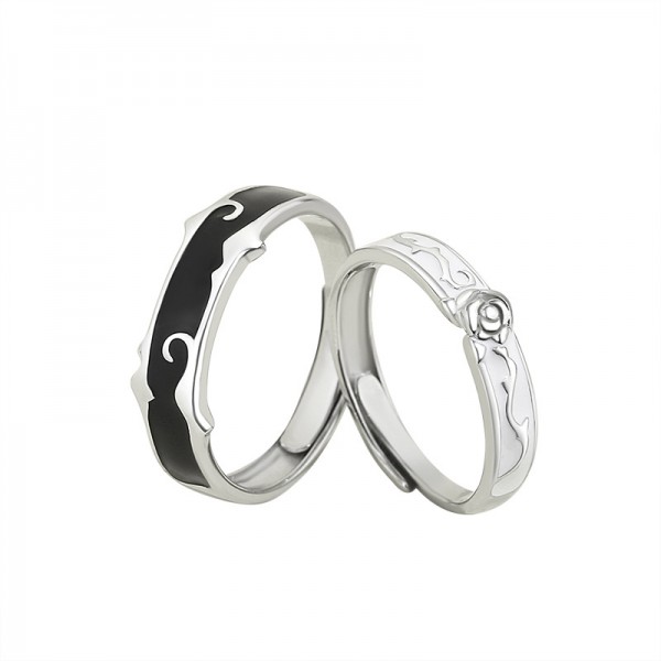 Engravable Rose Lover Adjustable Couple Rings in 925 Sterling Silver