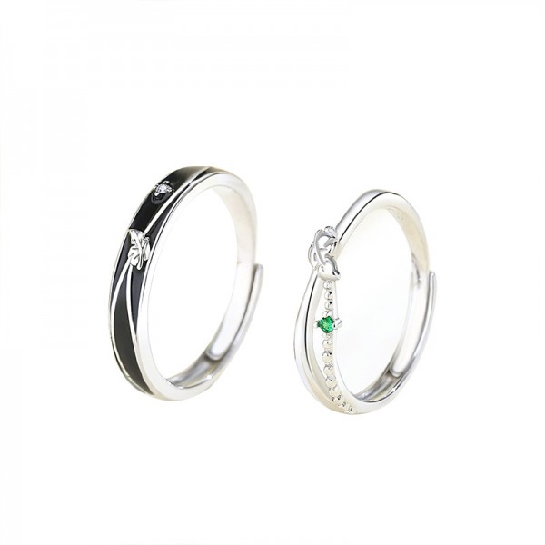 Engravable Leaf Adjustable Couple Rings in 925 Sterling Silver