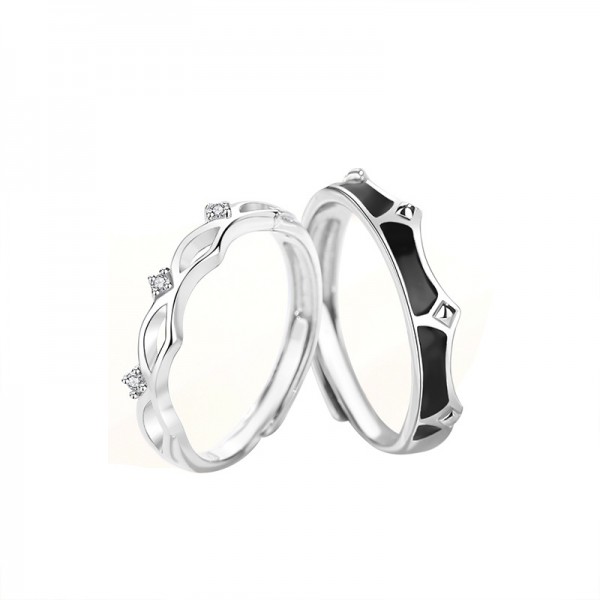 Engravable Princess Knight Adjustable Couple Rings in 925 Sterling Silver