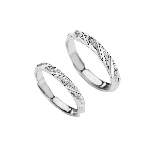 Adjustable Engrave Bevel Frosted Couple Rings in 925 Sterling Silver
