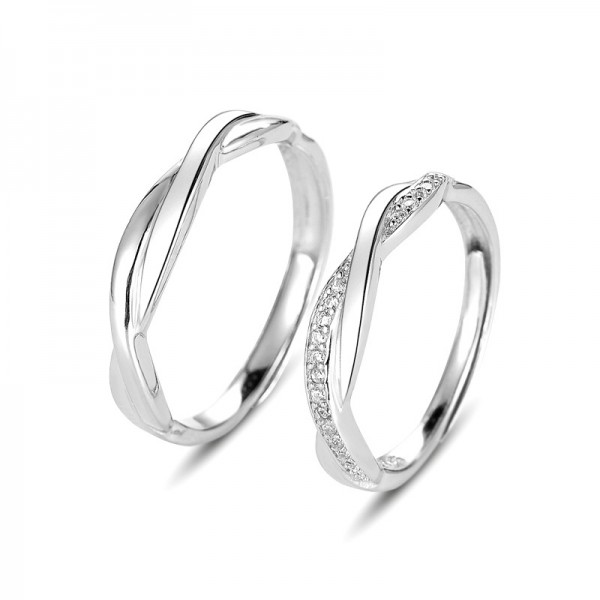 Adjustable Engrave Unique Intertwine Stripe Couple Rings in 925 Sterling Silver