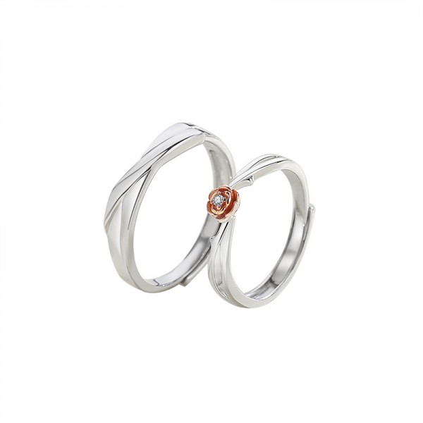 Adjustable Engrave Elegant Rose Couple Rings in 925 Sterling Silver