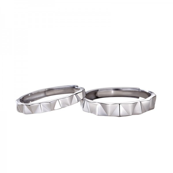 Adjustable Engrave Rhombic Matching Couple Rings in 925 Sterling Silver