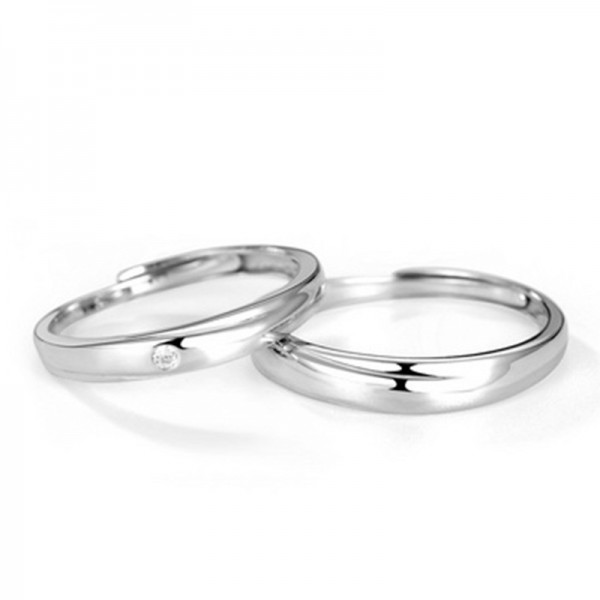 Adjustable Engrave Round Cut Couple Rings in 925 Sterling Silver