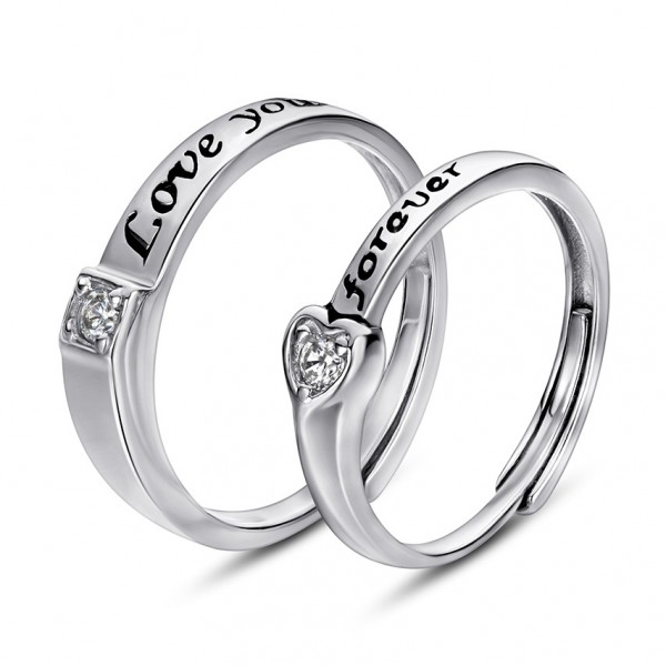 Engravable Love You Forever 925 Sterling Silver Couple Rings