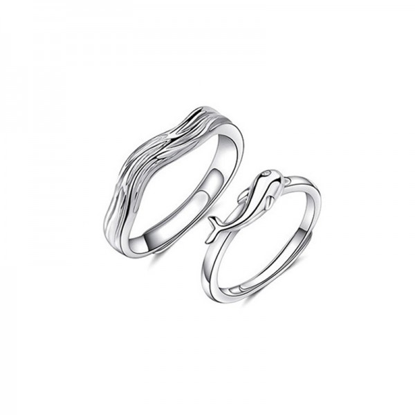 Inspired By Flowing Water And Fish Sterling Silver Couple Matching Rings