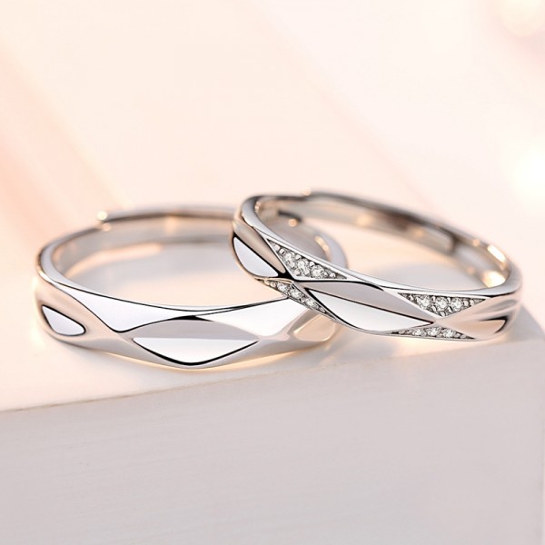 Engravable Rhombus Sterling Silver Adjustable Couple Rings