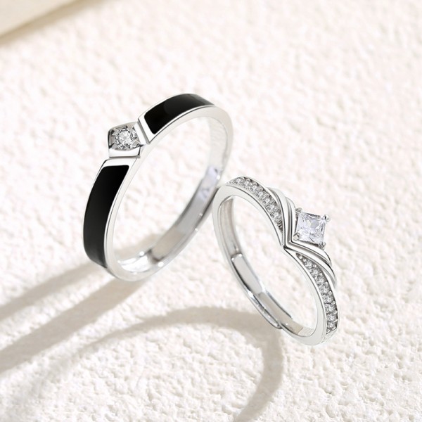 Engravable Princess And Knight Sterling Silver Adjustable Couple Rings