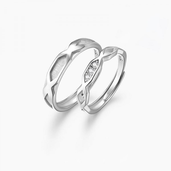 Engravable Cross Strip Adjustable Couple Rings in Sterling Silver