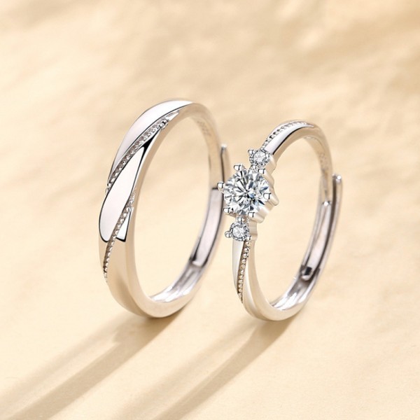 Engravable Round Cut Adjustable Couple Rings in Sterling Silver