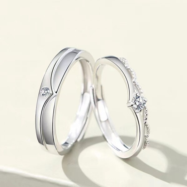 Engravable Prince Princess Adjustable Couple Rings in Sterling Silver