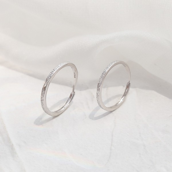 Engravable Stone Grain Adjustable Couple Rings in Sterling Silver