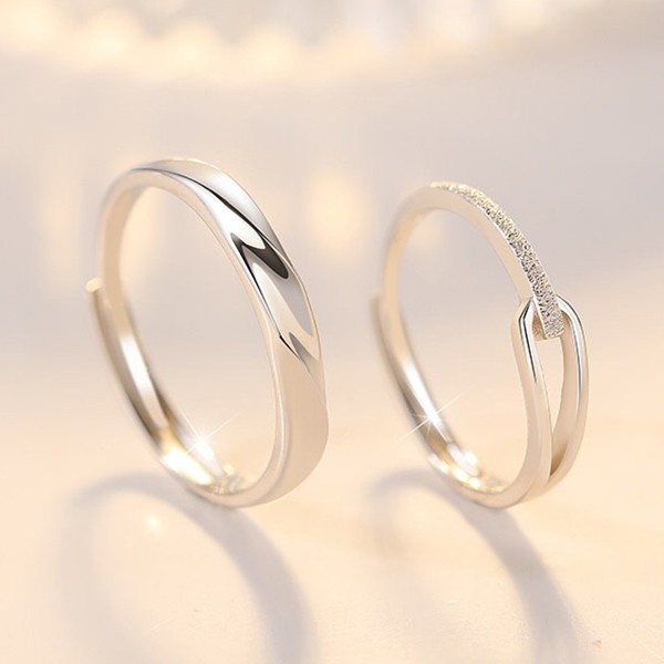 Engravable Frosted Rupert's Tears Adjustable Couple Rings in Sterling Silver