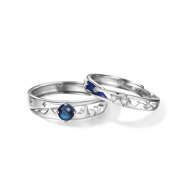 Inspired By Star And Sea Sterling Silver Couple Matching Rings
