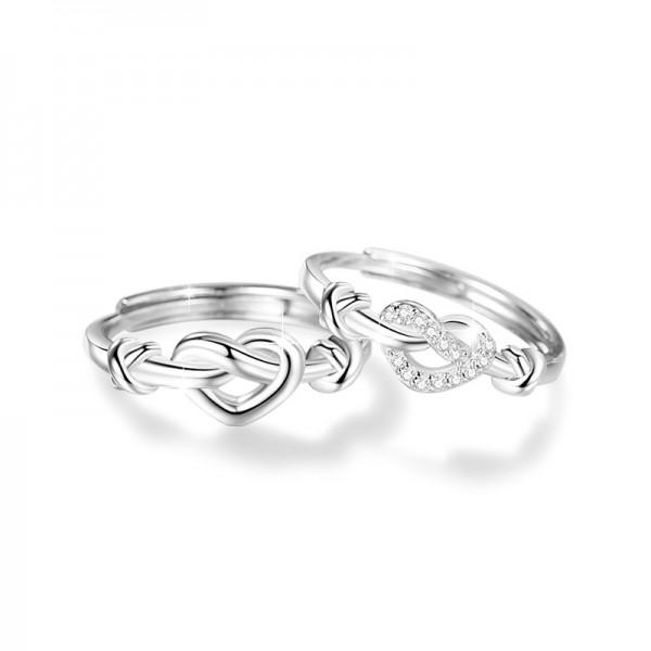 Engravable Heart Knot Sterling Silver Adjustable Couple Rings